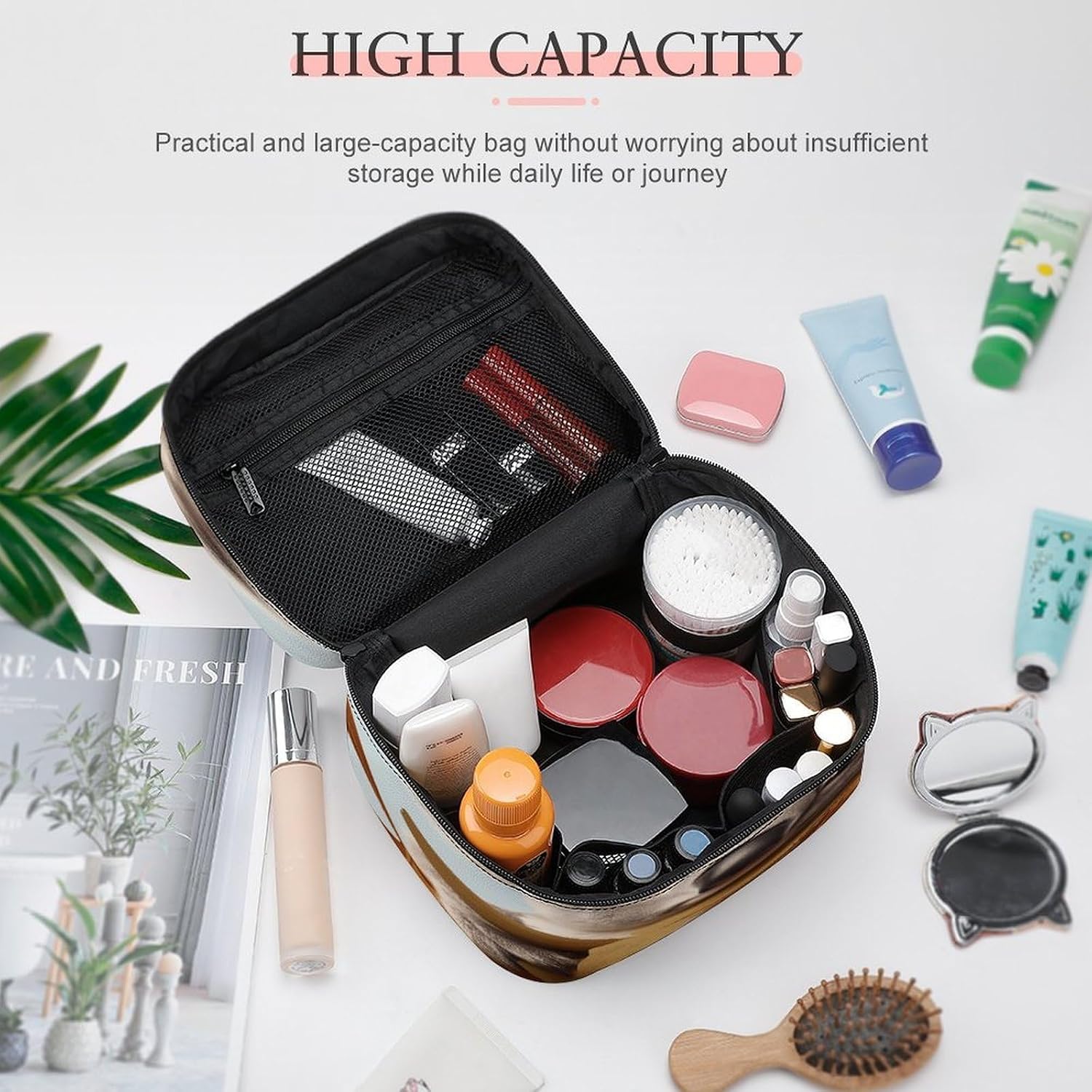 Animals in Leaves Travel Makeup Bag Cosmetic Bag Toiletry Bags image 4