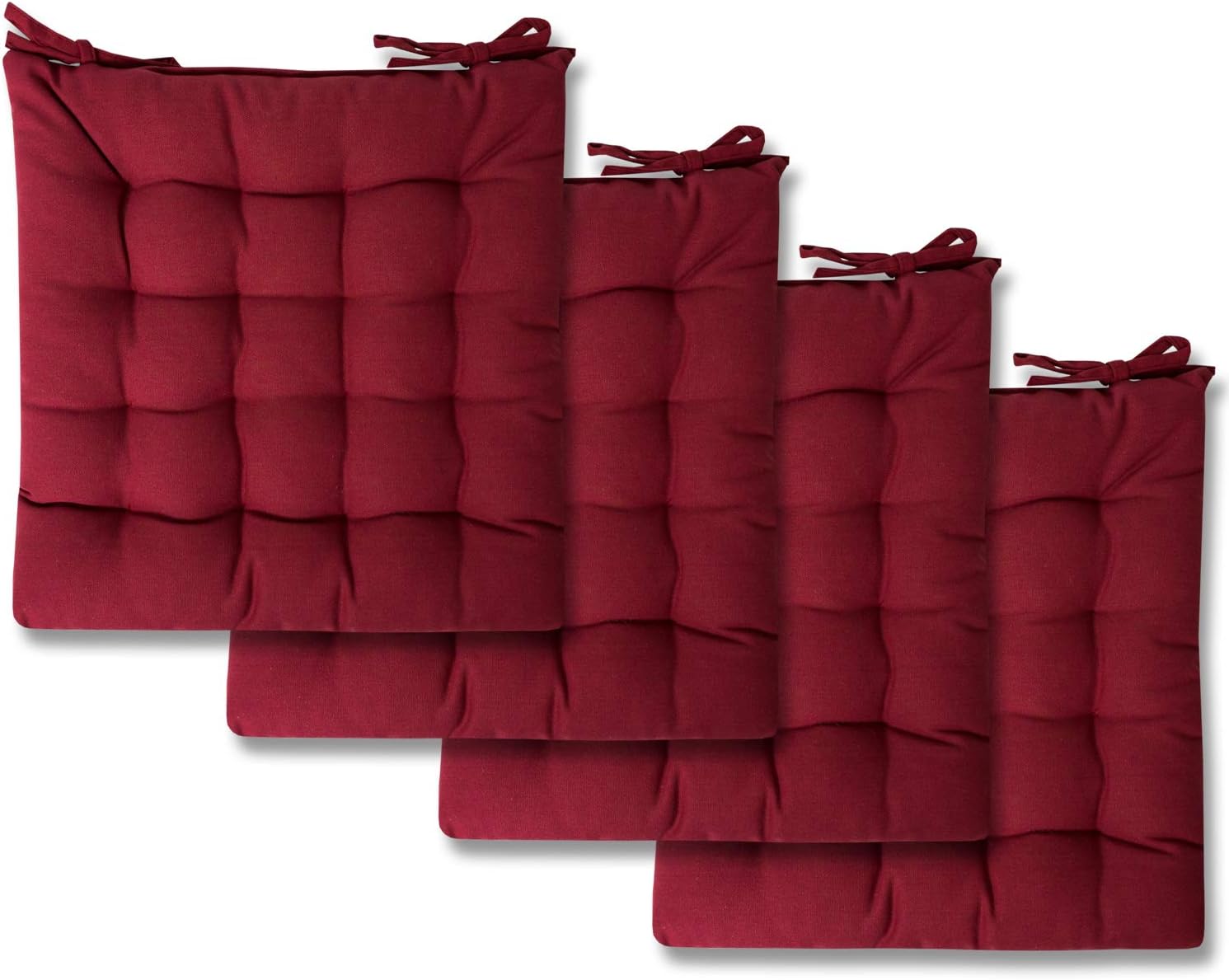 Sweet Home Collection Chair Cushion Seat Pads Indoor/Outdoor Printed Tufted Design Soft and Comfortable Covers for Dining Rooms Patio with Ties for Non Slip, 4 Count (Pack of 1), Burgundy Red