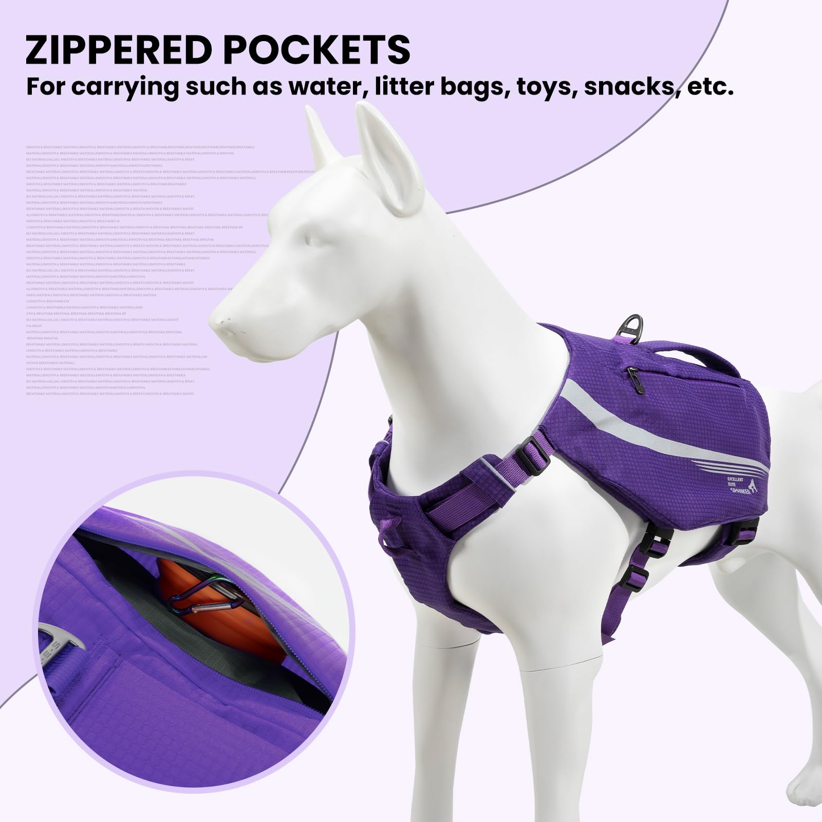 EXCELLENT ELITE SPANKER Hunderucksack – Y-förmig, Reflektierend, Mit Taschen, Für Wanderungen & Camping