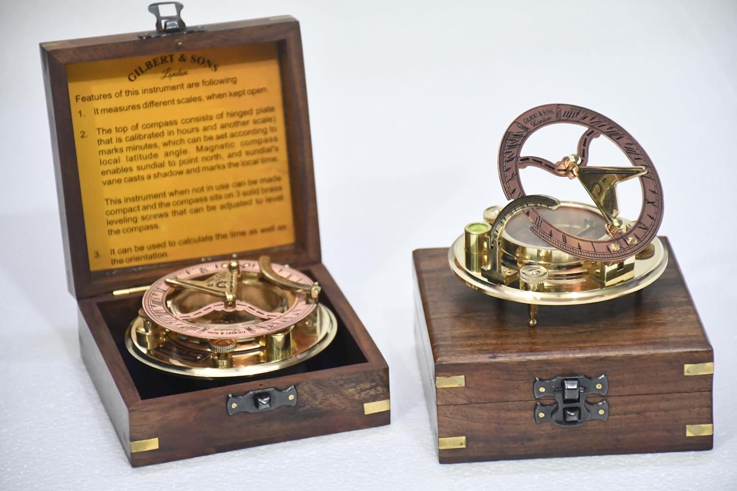 Sundial Compass, Antique Brass & Copper Sundial Compass, Sundial Clock in Wooden Box Gift Sun Clock Wedding Gift, Groomsmen Gift, Keepsake, Baptism, Graduation, Anniversary, Fathers Day, Mothers Day