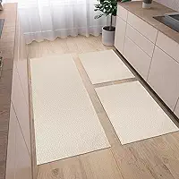 Conjunto Tapete Cozinha Kit 3 Peças Antiderrapante Rústico 100% Algodão Geométrico Passadeira 1,30m X 0,45m Capacho 0,65m X 0,45m Decorativo Artesenal Tear (Cru)