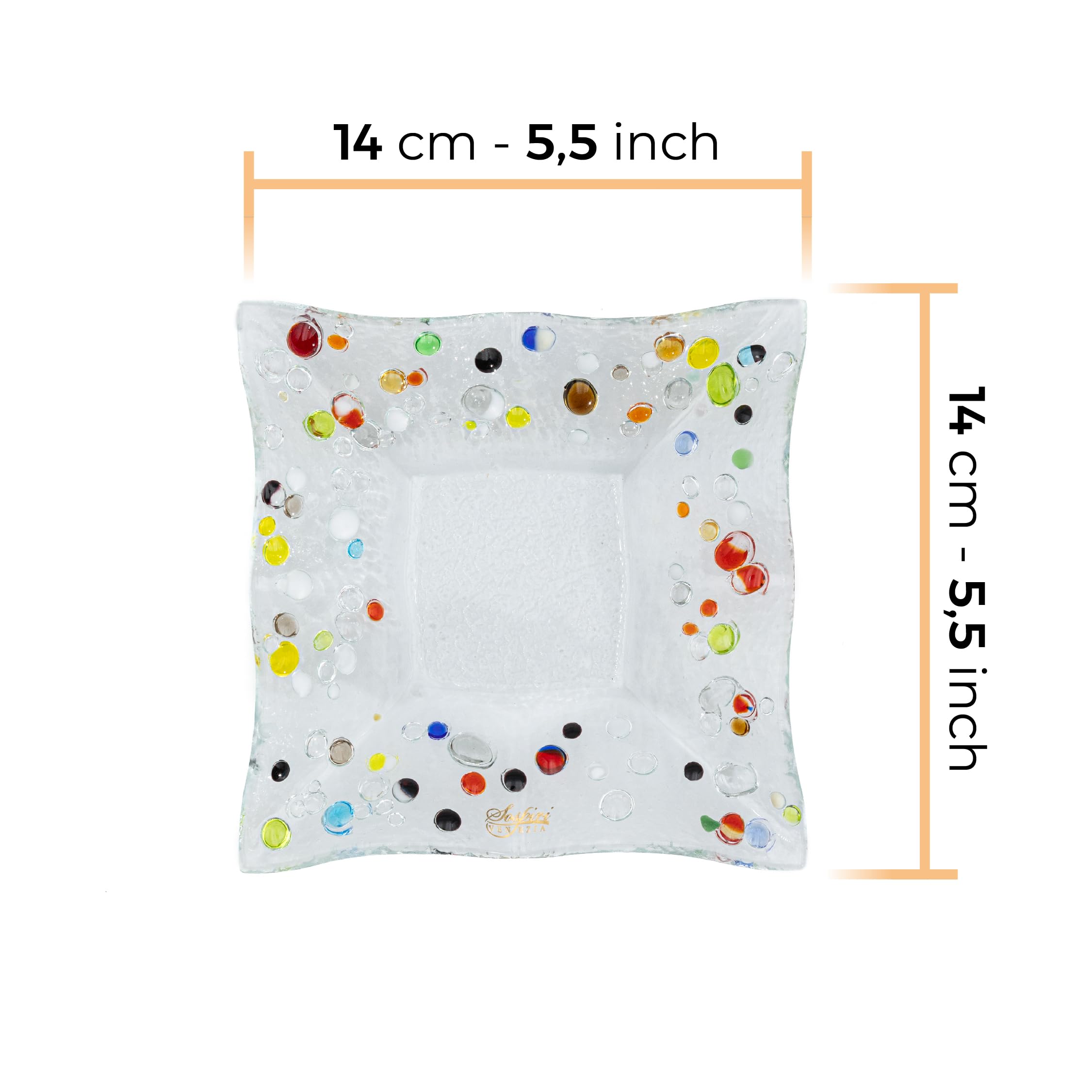 Sospiri Venezia Plato decorativo de cristal de Murano decorado a mano 14x14 cm cuadrado regalo elegante caja