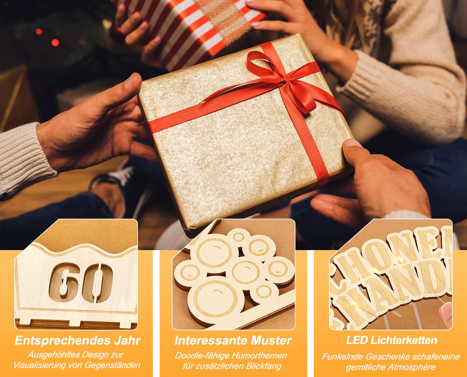 Regalo Di 60° Compleanno Originale - Cartello Stradale In Legno Con Luci LED E Porta Banconote, Per Uomo E Donna - 2