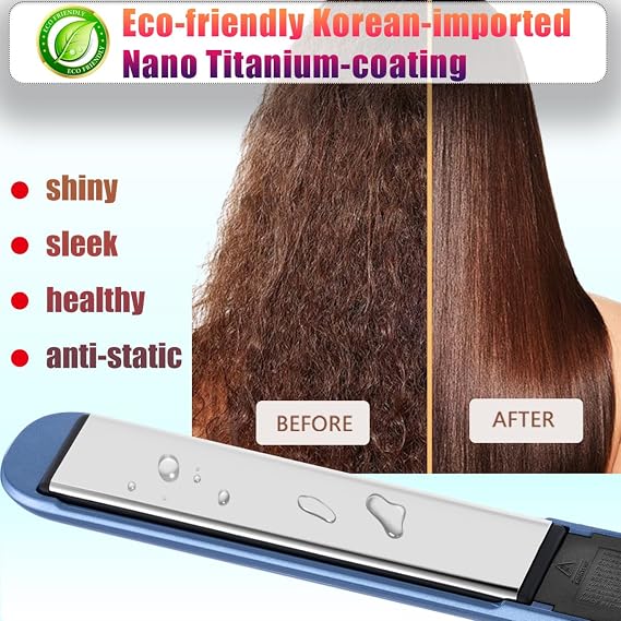 NITION Nano Titanium Hair Straightener 1 inch 3D Floating Heating Plate Smooth Straightening Flat Iron for All Hair Type. MCH 10s Fast Hating Up. Travel Pouch Bag. Dual Voltage. Luxury Gift Box