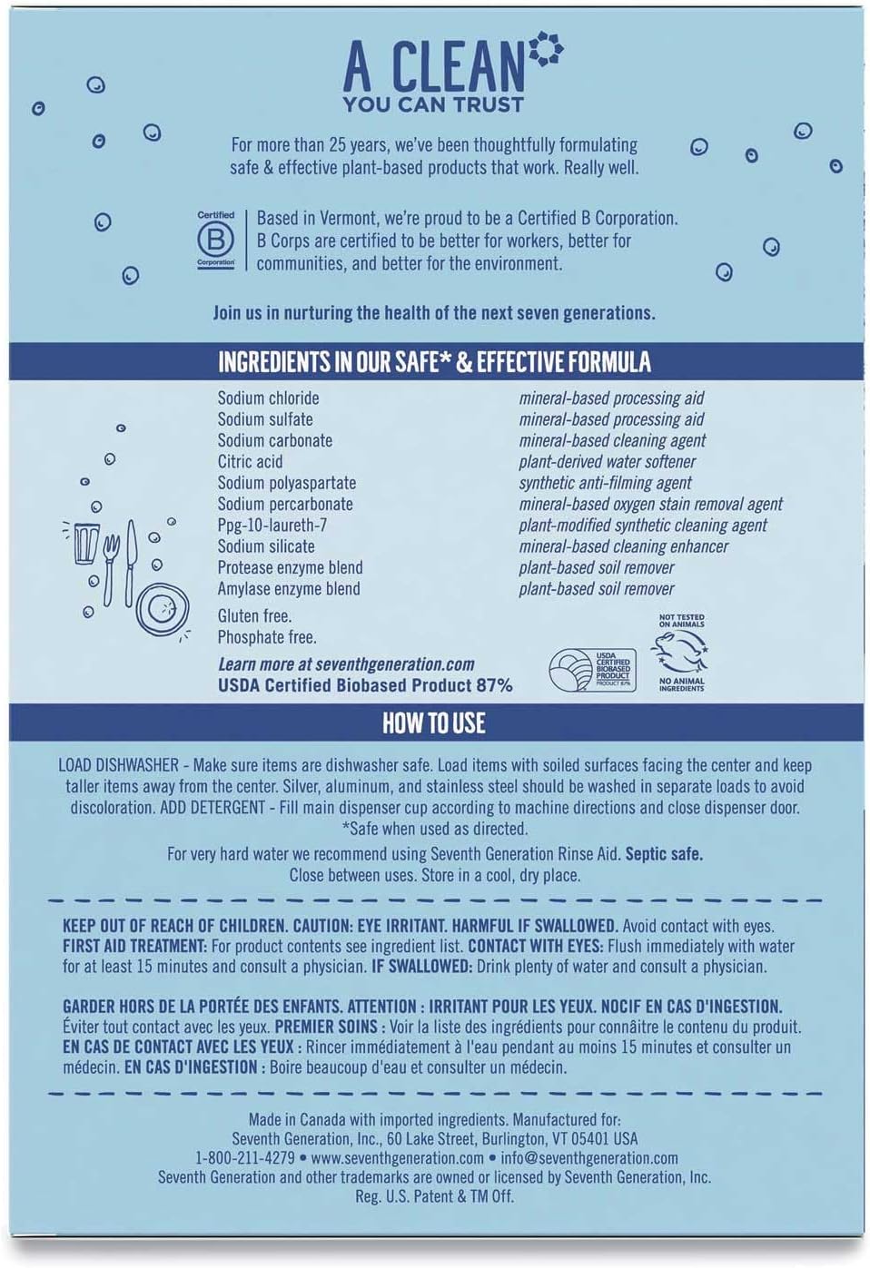 Natural Automatic Dishwasher Powder, Free & Clear, 45oz Box, 12/Carton