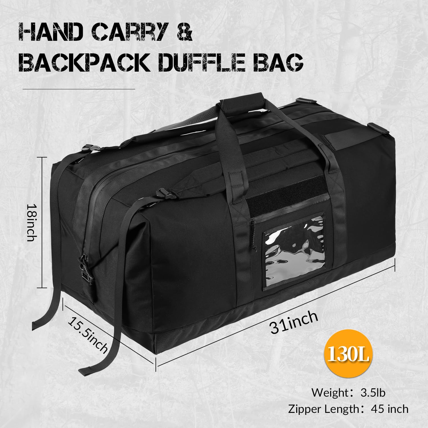 Borsa tattica per il tetto, 130 l, per il trasporto, borsa da viaggio, borsa da viaggio, per tiro, campeggio, escursionismo (nero)