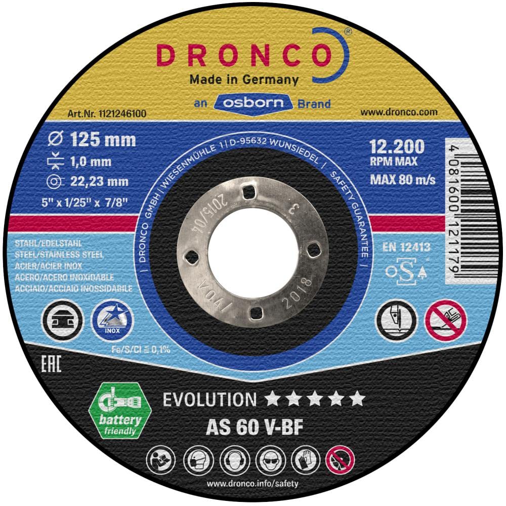 DRONCO AS60V-125 - Disco de corte metal AS 60 V Evolution Express, 125 x 1 mm