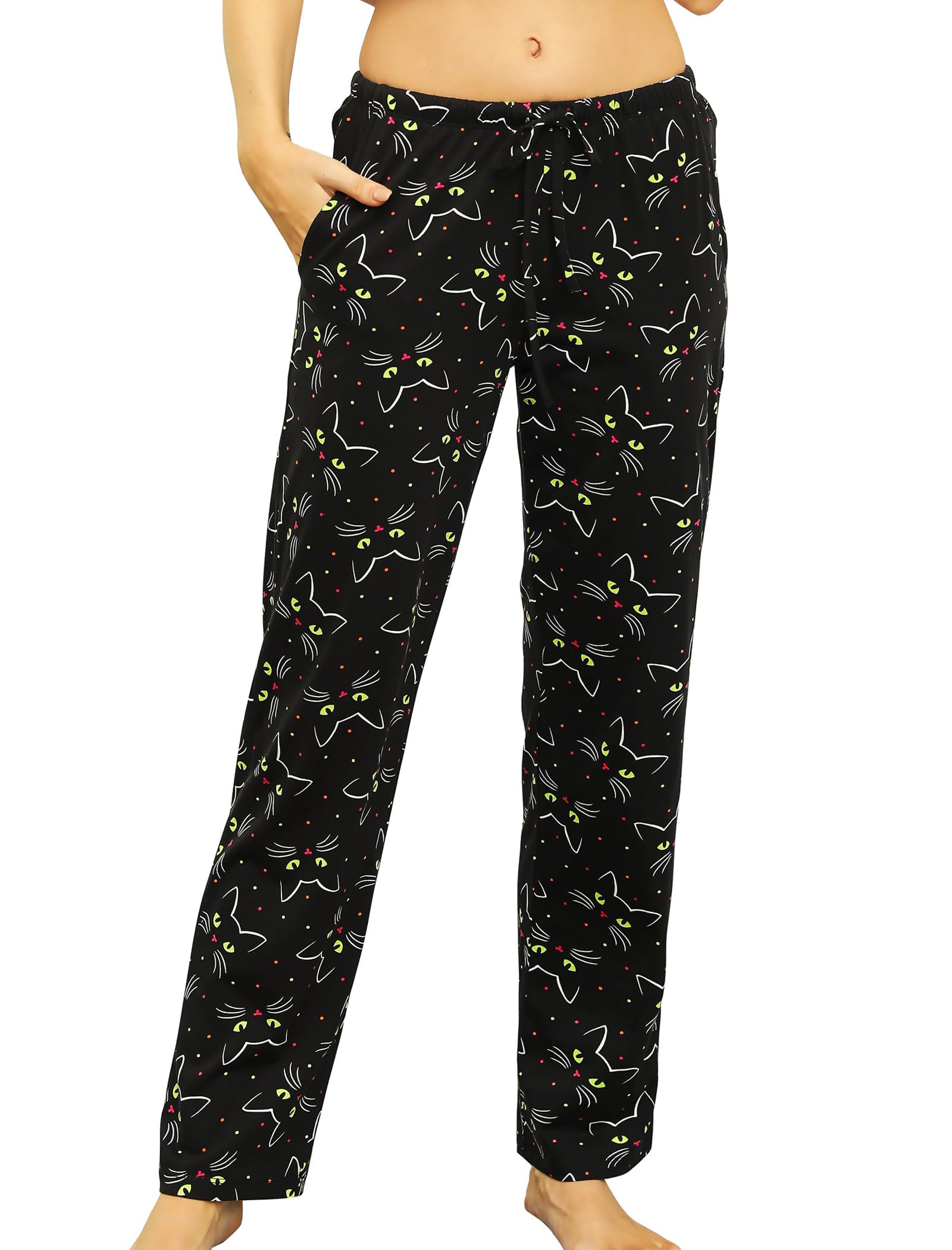 Pantalon de pyjama pour femme - Joli bas de pyjama en coton imprimé avec poches