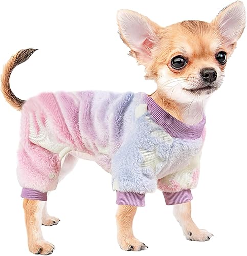 Pijama para cachorros para perros pequeños, suéter de unicornio teñido anudado que brilla en la oscuridad, material de terciopelo súper suave, ropa