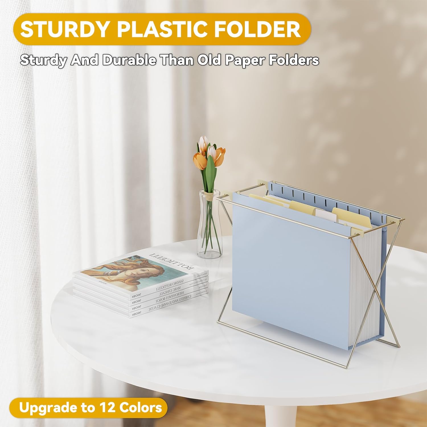Plastic High Capacity Hanging File Folders,12 Pack Heavy Duty 3" Expanding Hang Accordian Folder Letter Size,Sturdy Filing Cabinet Folder with Tabs,Pastel Work Hanging Organizer for Bulky File