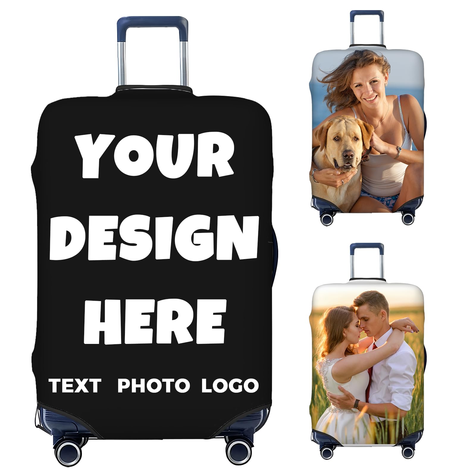 Housse de bagage personnalisée, protection de valise de voyage personnalisée avec photo, texte et design, élastique double face, lavable, résistant à l'eau, convient à la plupart des tailles de