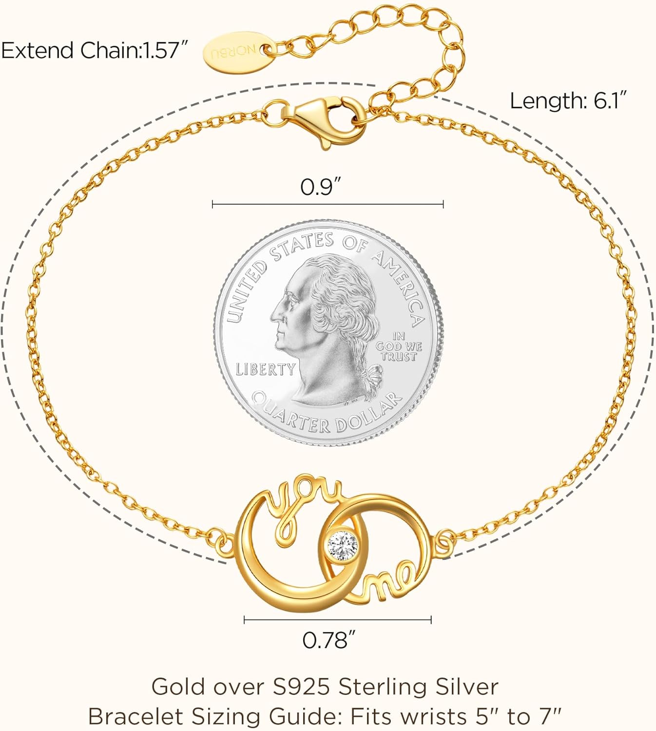 NORBU S925 You and Me Infinity Bracelet Gift for Women, Gold over Sterling Silver Link Charm Bracelet with Interlocking Circle, Jewelry Gift for Birthday Valentine Mothers Day Christmas with Gifts Box - Image 7