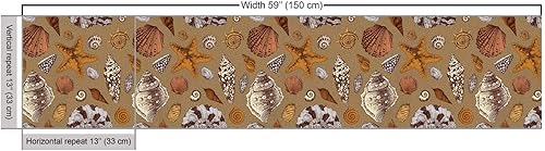 Miniatura 3 de Ambesonne Tela oceánica por The Yard, Concha de estrella de mar submarina Mollusk Seaurchin Sea Horse Pearl Ilustración, tela decorativa para