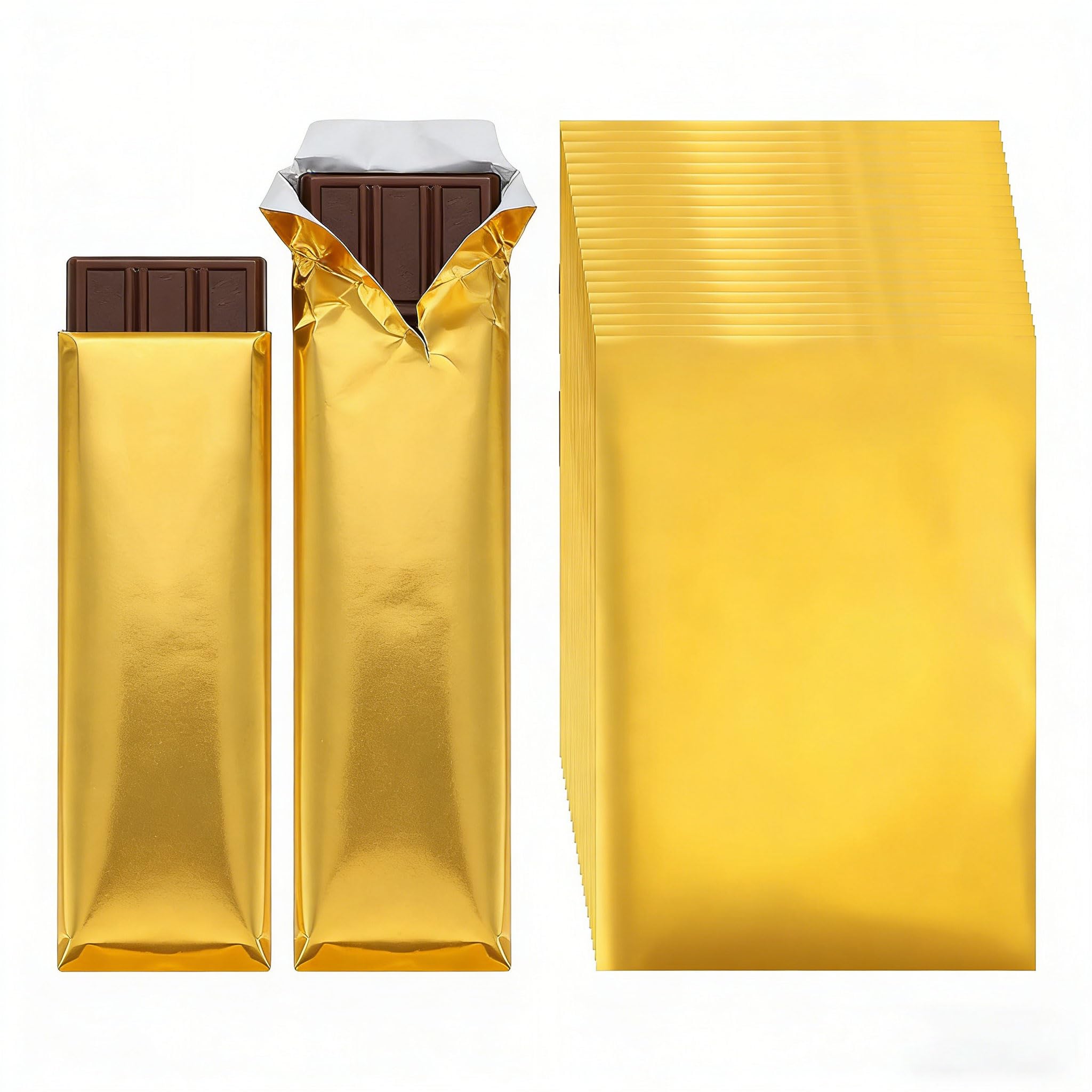 500 Confezioni per Barrette di Cioccolato in Lamina, per Barrette di Cioccolato Fatte in Casa, Caramelle, Regali per Feste | Confezionamento Alimentare Riutili(Size:9.84×7.08in(25×18cm),Color:Oro)