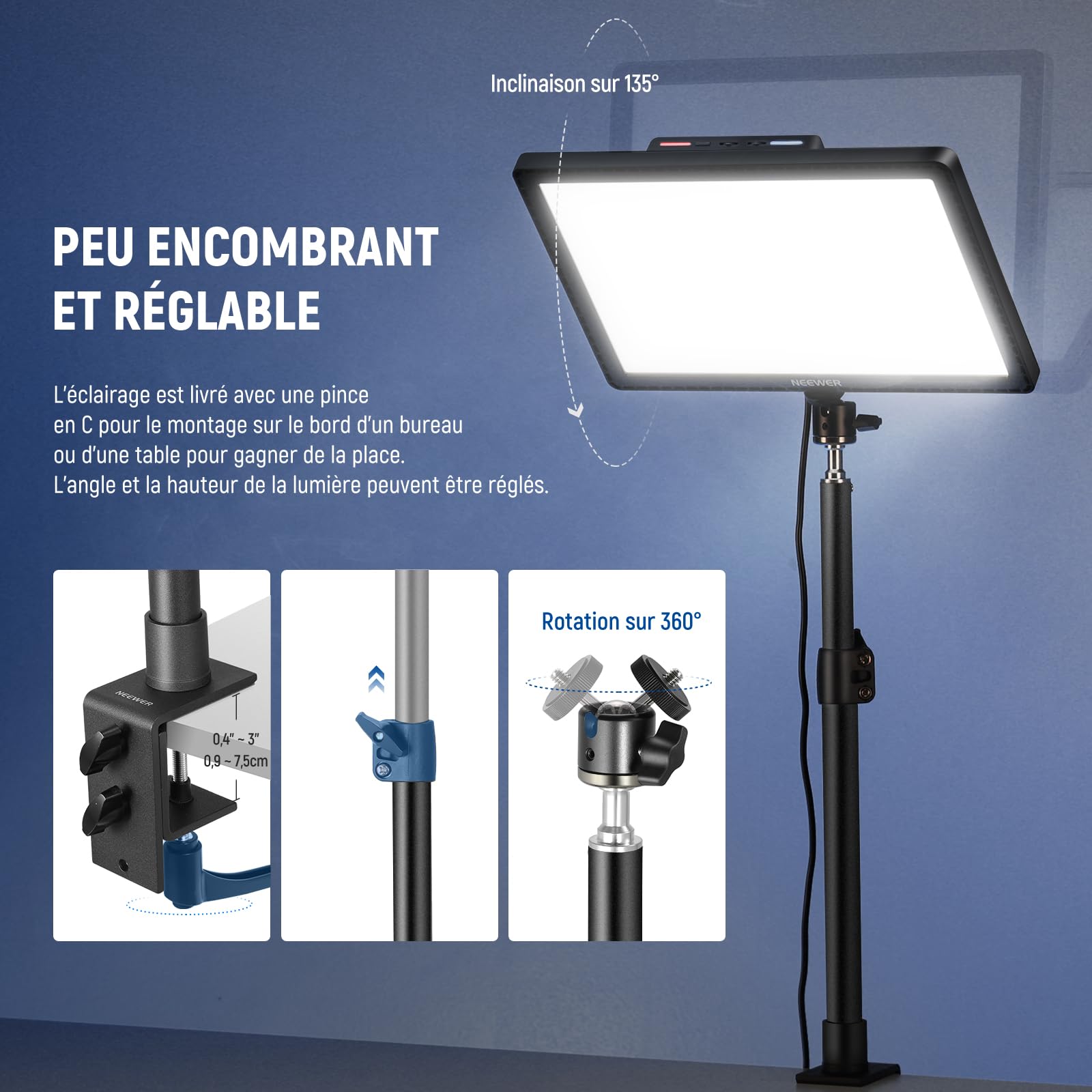NEEWER GL1 Pro 15,5" Key Light Streaming Éclairage Panneau avec APP Contrôle 2,4G pour PC/Mac iOS/Android Lumière LED 2800Lumens Fixation de Bureau Compatible avec Elgato Stream Deck Gaming Photo,Zoom