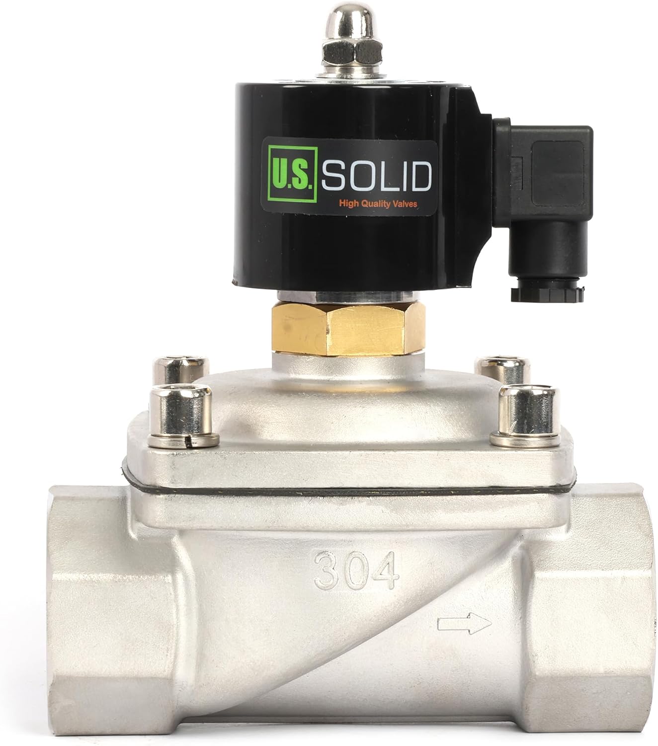 US Solid 2" Stainless Steel Normally Open Solenoid Valve, 110V AC Viton Seals, 48 GPM High Flow for Water Oil Gas Irrigation RO Systems
