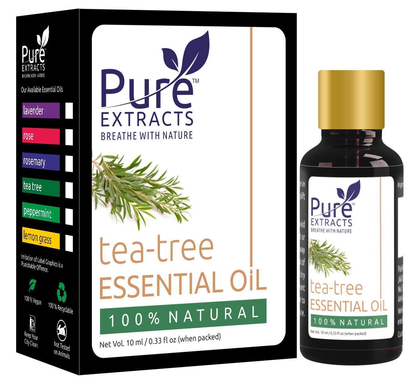 Pure Extracts Tea Tree Essential Oil 0.33 Fl Oz 100% Pure & Natural