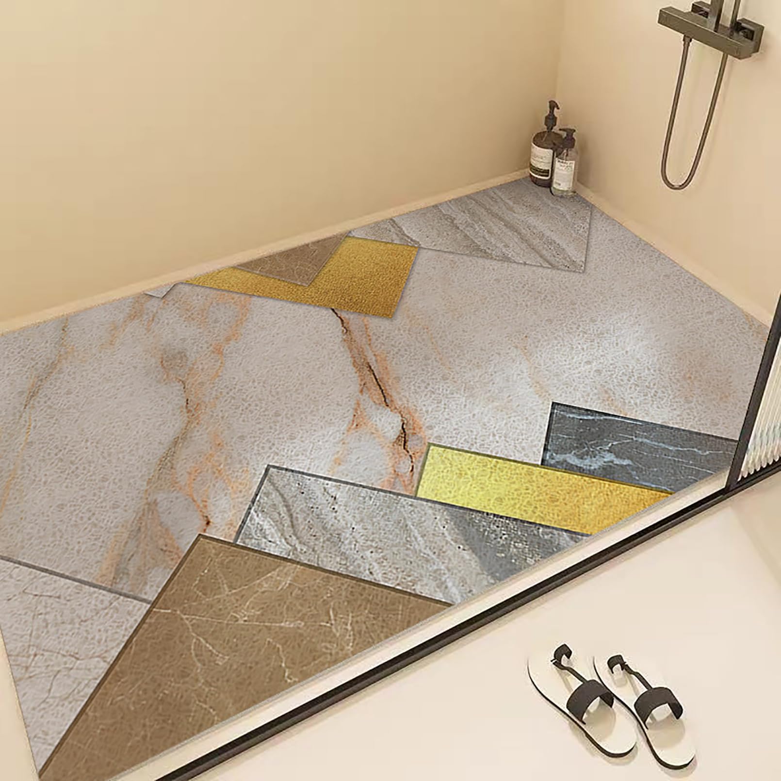 Alfombrilla de ducha antideslizante de PVC con patrón de mármol | Alfombrillas de ducha suaves y cómodas para ducha interior, alfombrilla de baño de goma, cortada a medida, alta permeabilidad