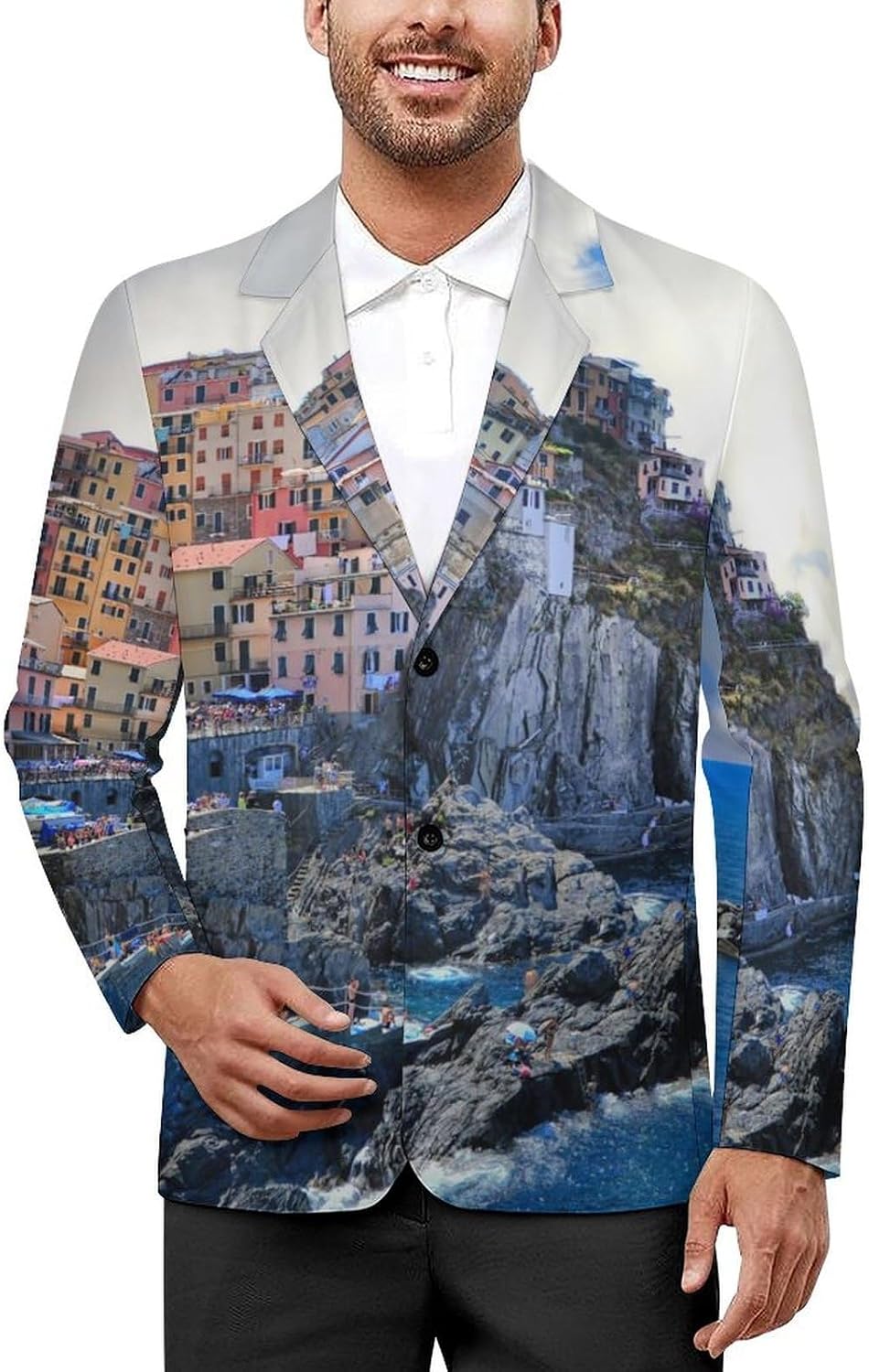 Amalfi Coast Italy Italian Men's Blazers Slim Fit Business Casual Suit Sport Coat Jacket with Pocket
