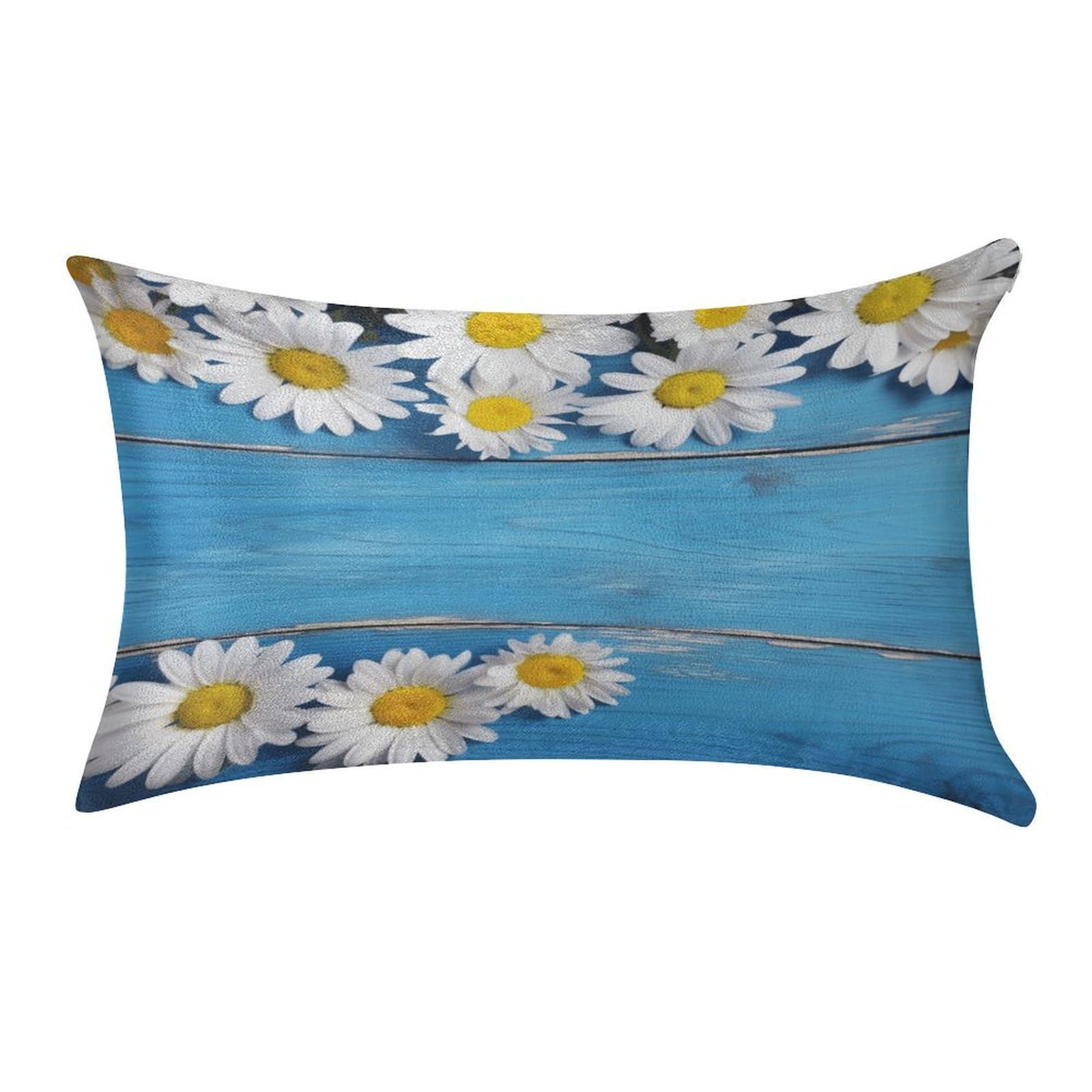 Btcowzrv Style Daisy Flowers Blue Wooden Pillow Cover Pillow Case Pillowcase
