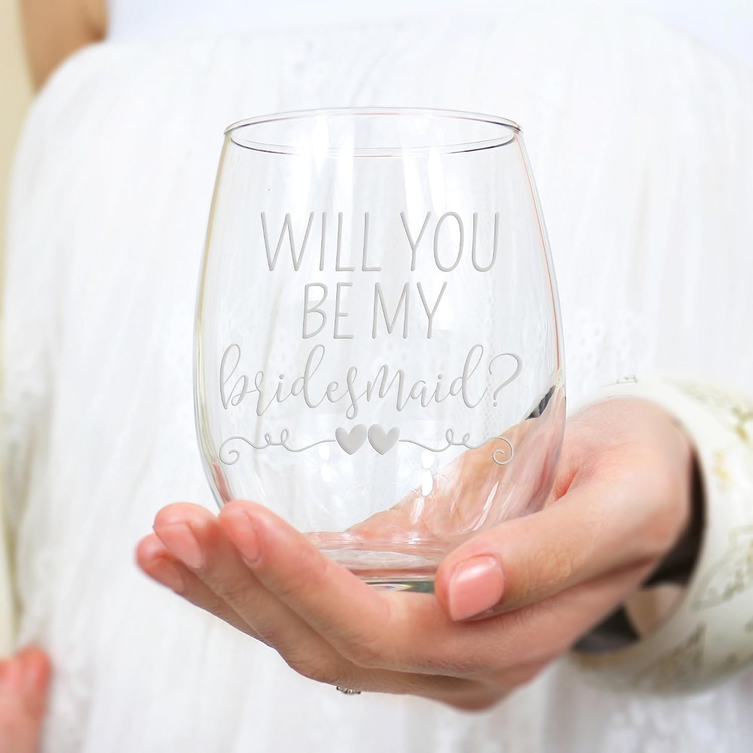 Will You Be My Bridesmaid Stemless Wine Glass - Bridal Party Proposal or Wedding Gift - 5 Glasses