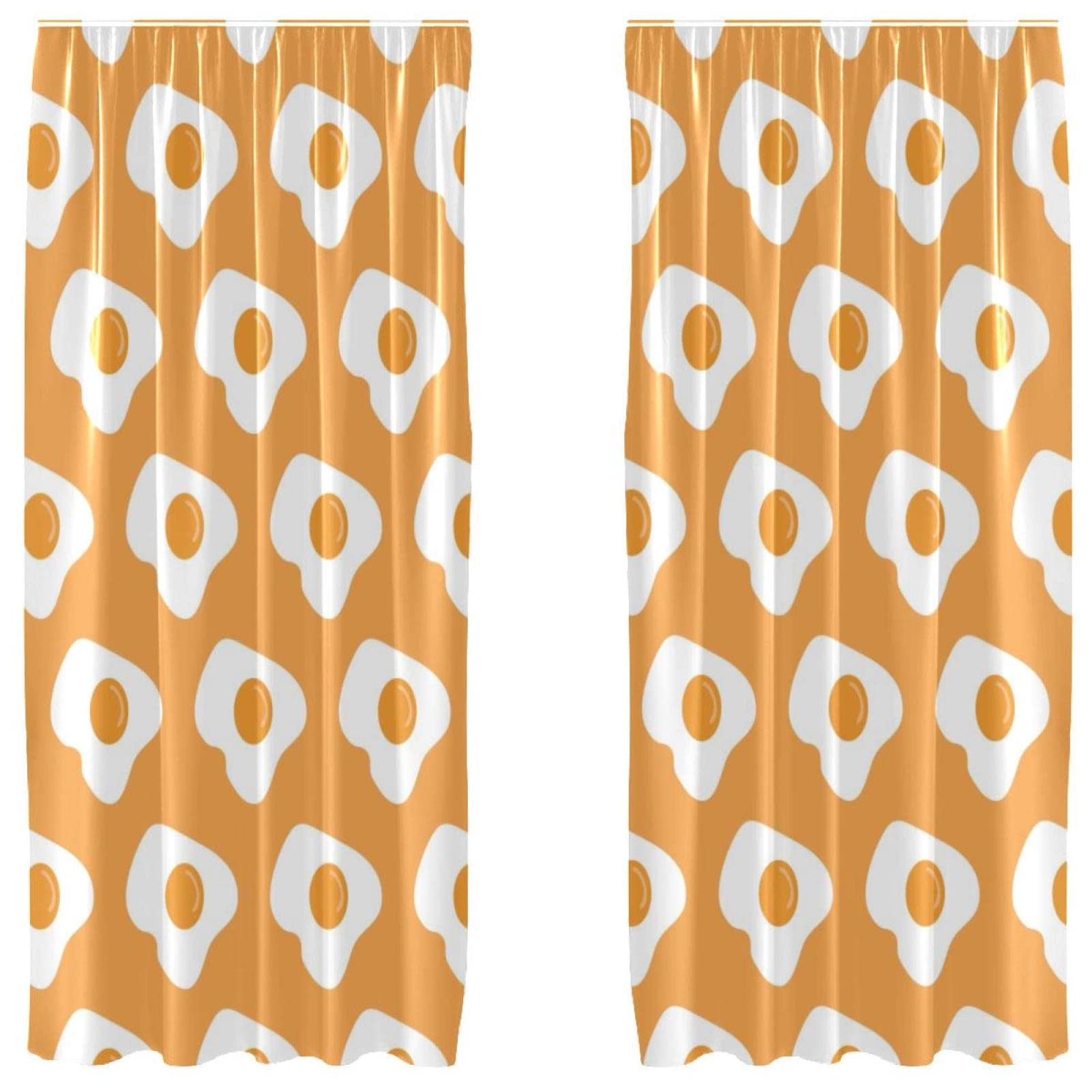 Cortinas opacas de microfibra color naranja con diseño de huevo frito juego de 2 paneles 55x84