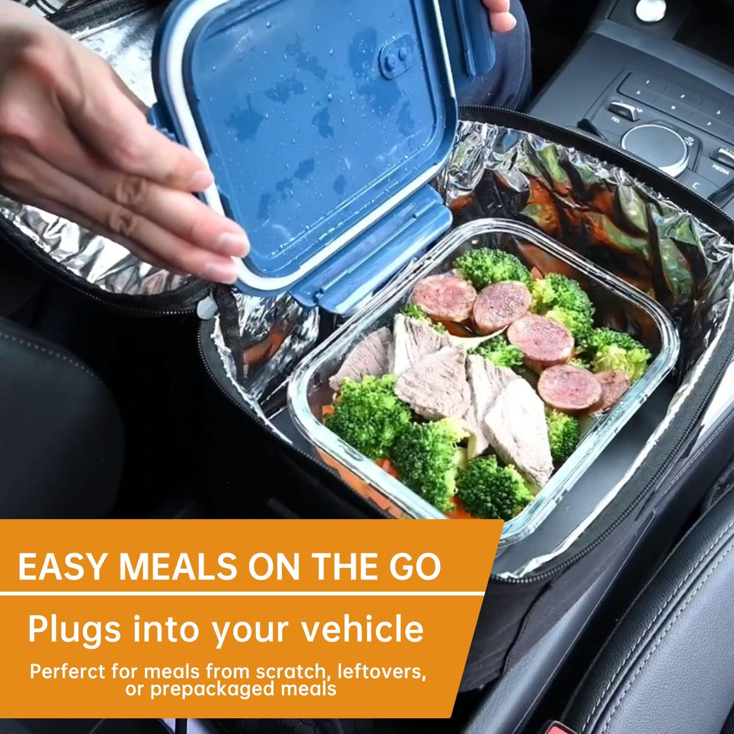 Portable Food Warmer Personal Mini Portable Oven - 110V Electric Heated Lunch Box for Work and 12V 24V 2-in-1 Car Food Warmer Bundle (Black)