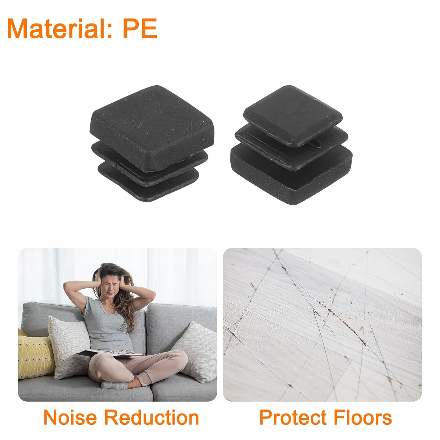 uxcell 56Pcs Square Plastic Plug Insert, 0.39" x 0.39" Black Plastic Plugs End Cap Tube Cover for 9mm Inner Size Metal Pipe Post Furniture Chair Legs