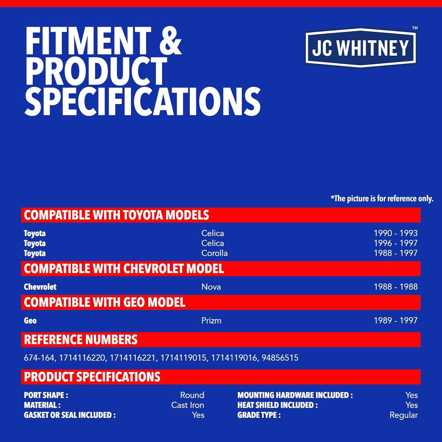 JC Whitney JFBAJCWEMD00025 Exhaust Manifold Kit - Compatible with Chevrolet Nova 1988, Toyota Corolla 1988-1997, Celica 1990-1993&1996-1997, Geo Prizm 1989-1997 - 1.6L 1.8L Cyl.4