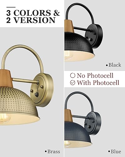 Miniatura 6 de HWH 5HZG70B-PC BG - Lámpara de porche para pared al aire libre, aplique de pared de granero de cuello de cisne con pantalla de metal martillado,