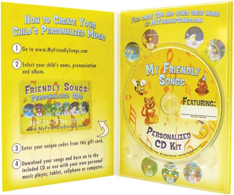 My Friendly Songs Personalized Music CD Kit for Kids – Custom Name Songs – Create a Gift CD – 7 Albums to Choose From – Birthday, Holiday & Baby Shower Gift Idea