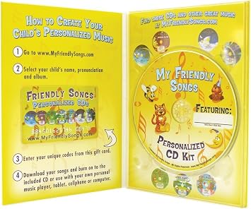My Friendly Songs Personalized Music CD Kit for Kids Custom Name Songs Create a Gift CD 7 Albums to Choose From Birthday, Holiday & Baby Shower Gift Idea