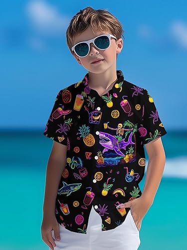 Miniatura 4 de Boy's Funny Hawaiian Shirt Tropical Beach Casual Summer Shirt Short Sleeve Button Down Tops Unisex 4-14 Years