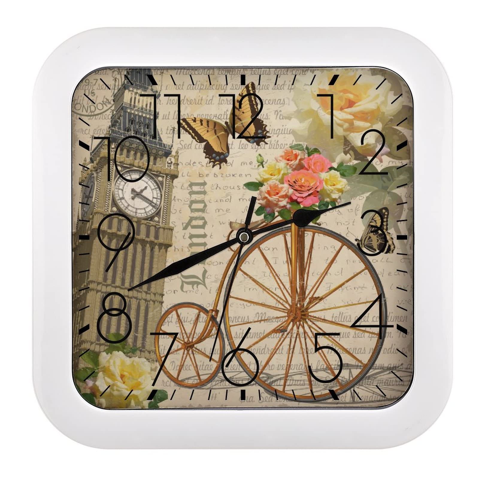 Horloge murale carrée papillon au design élégant pour chambre et salon