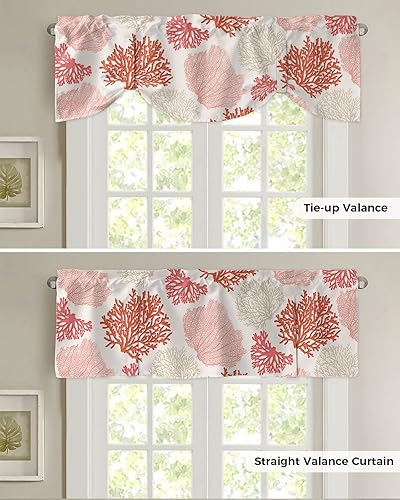 Miniatura 5 de Cenefa de amarre para ventanas, cortinas náuticas costeras de coral oceánico, cenefas con bolsillo para barra, tratamientos para ventanas con