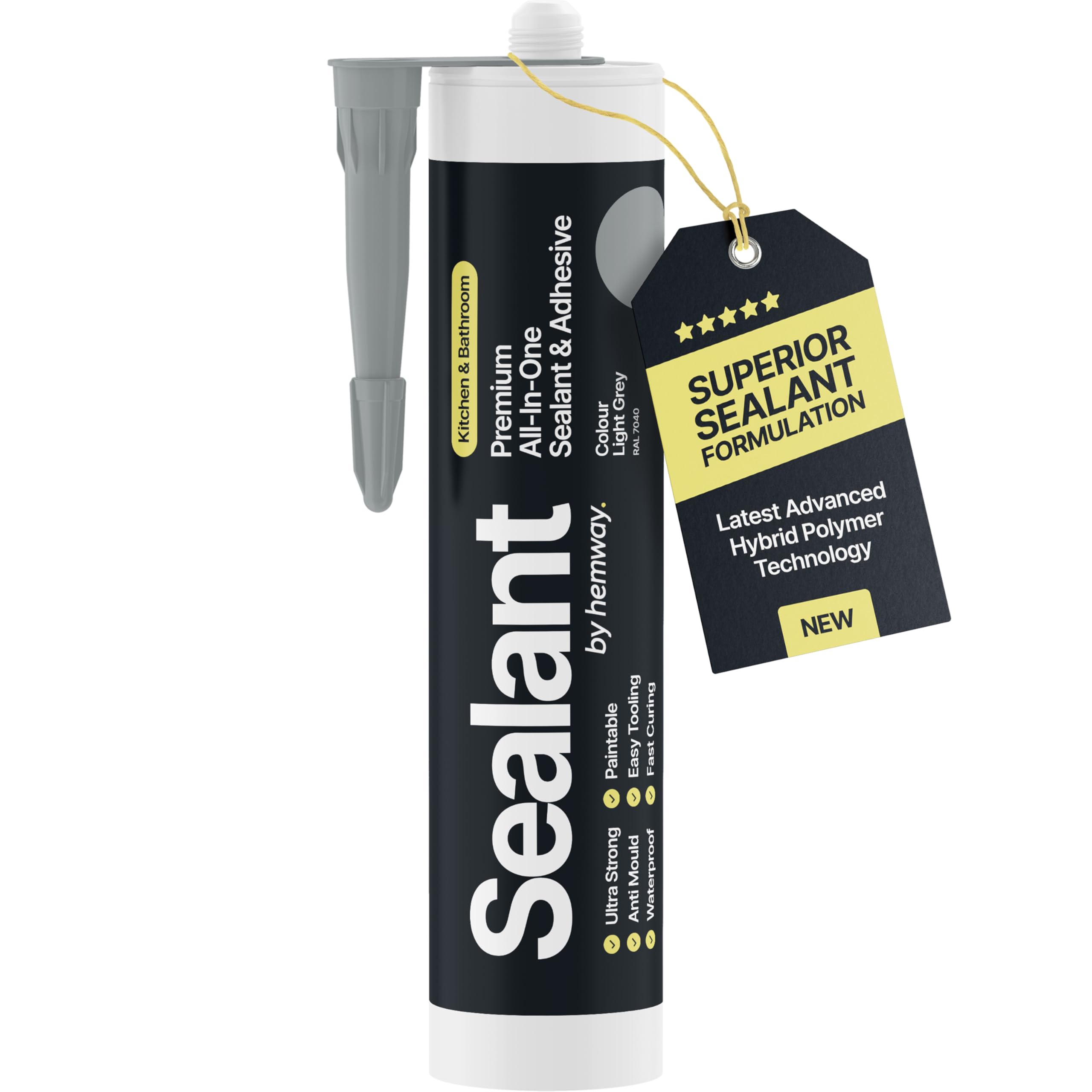 Light Grey Kitchen & Bathroom Sealant & Adhesive Hybrid Polymer | Superior to Bathroom Silicone Sealant | Waterproof, Odourless, Anti-Mould | Ideal For Kitchen & Around Bath & Shower - 300 ml 1 Pack