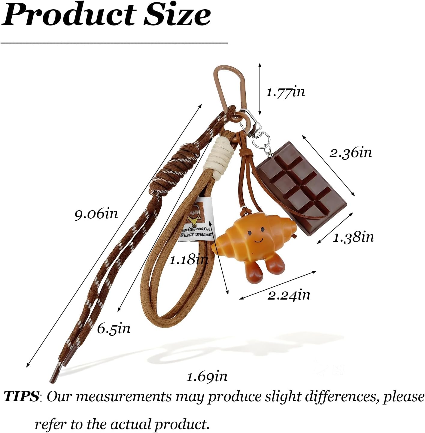 Angyape Cute Croissant Keychain for Women Bag Charms Purse Charms for Handbags Car Key Wristlet Keychain Rope Food Accessorie - Image 6