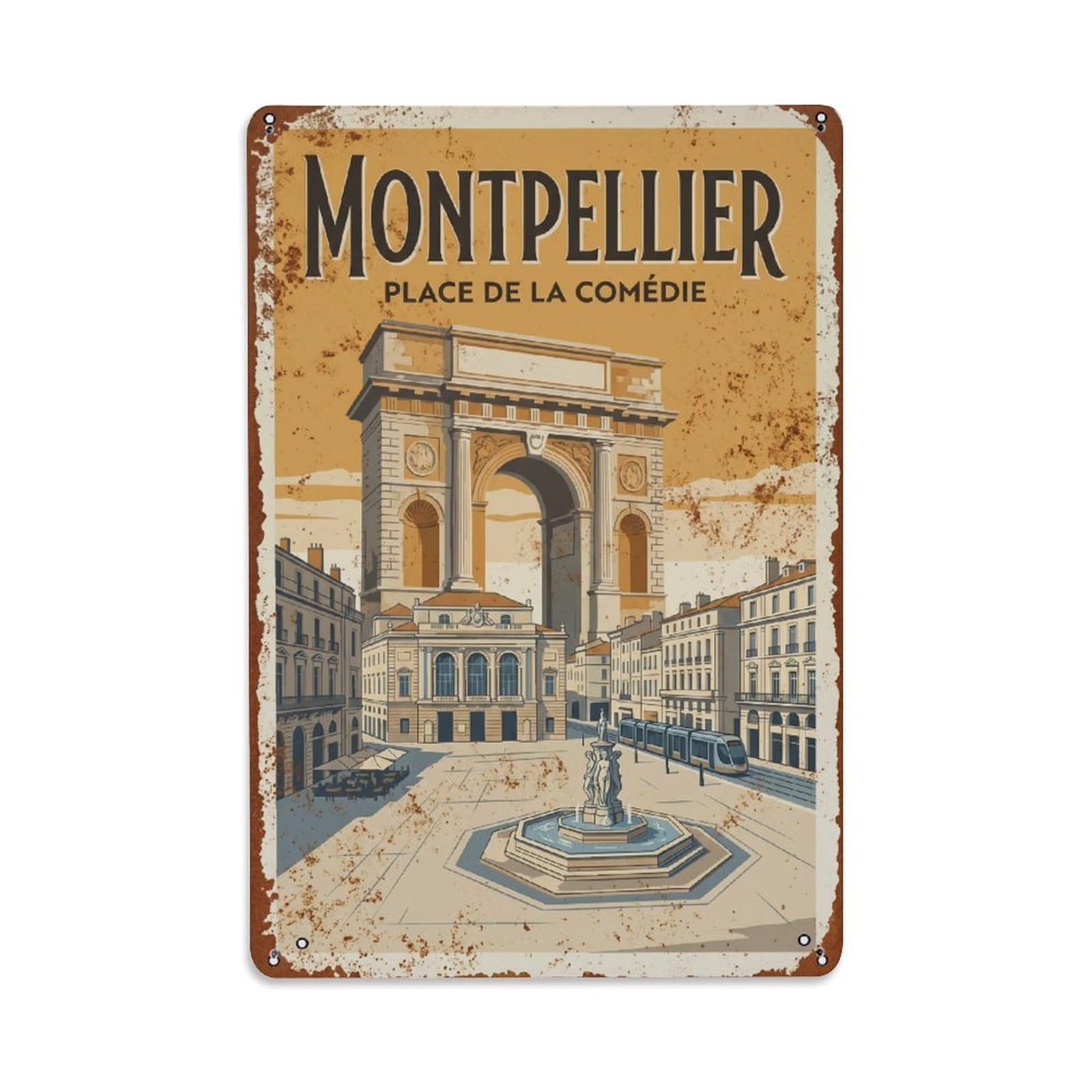 Cmhok Vintage Style Vintage Travel Montpellier France Metal Tin Sign Wall Decor For Cafe, Club, Garden Metal Poster 8X12inch