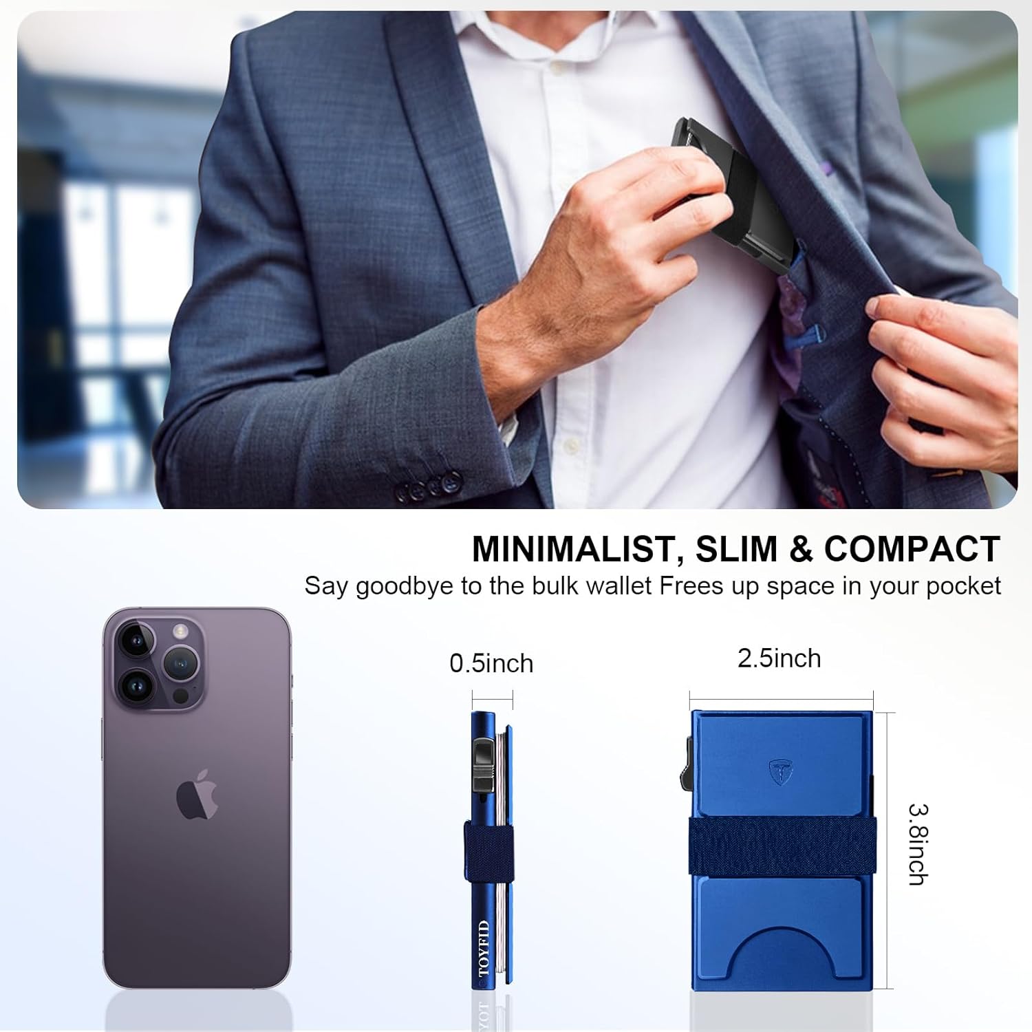 Minimalist Slim Wallet, Metal Card Holder, Pop Up Wallet, Aluminum, Quick Access, RFID Protection, 12+ Cards (Blue) - Image 3