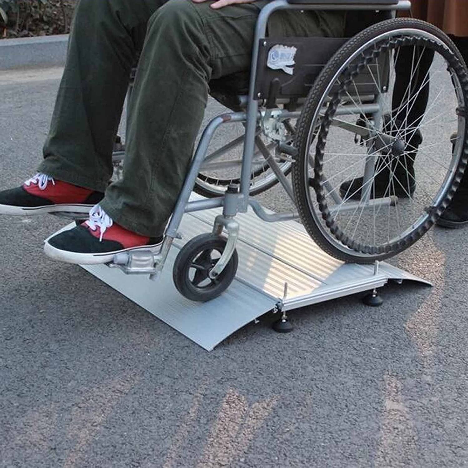 Rampa progowa, Rampa progowa do drzwi Aluminiowa rampa wejściowa dla wózków inwalidzkich, Model mostu Rampa progowa z regulowanymi stopkami wsporczymi, do schodów wejścio，134x74cm/