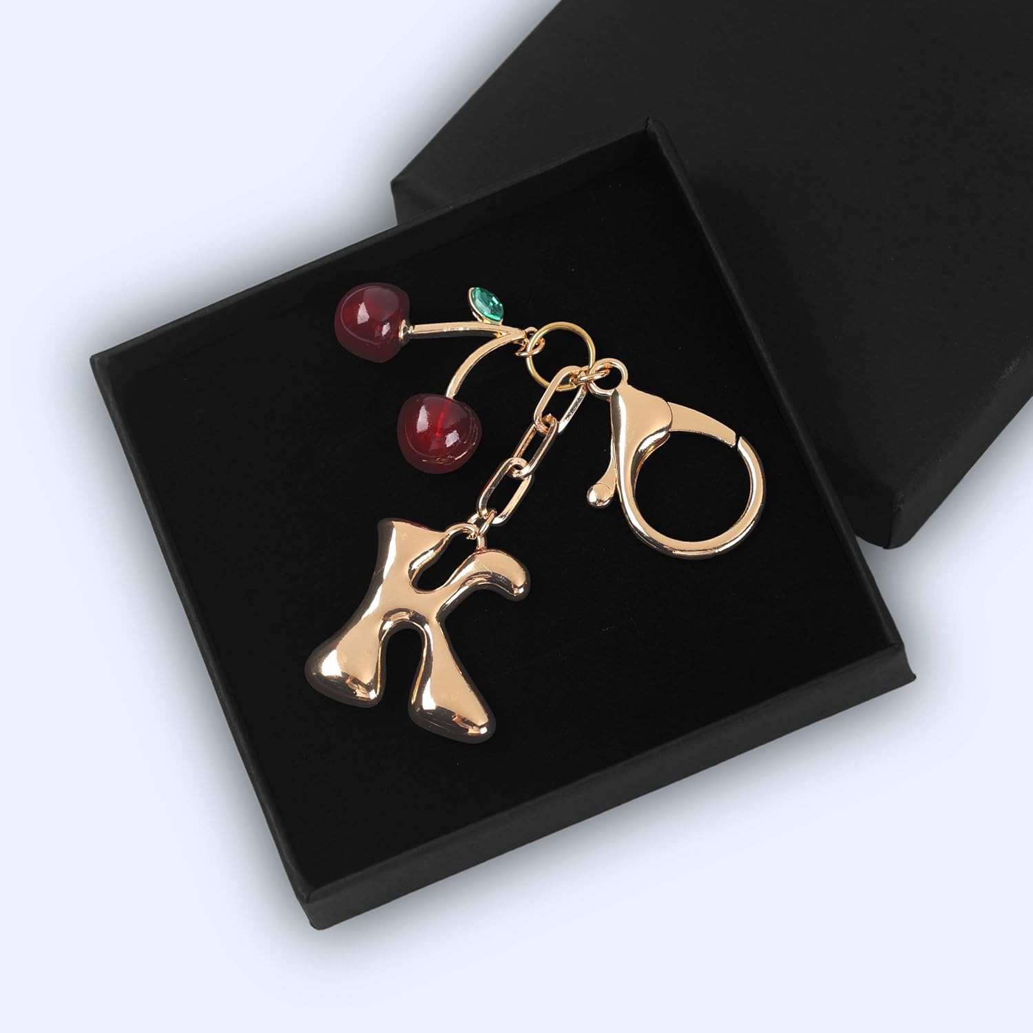 Bubble Initial Keychain with Cherry - Gold Letter Bag Charms for Women, Cute Purse Handbag Accessories Gift - Image 2