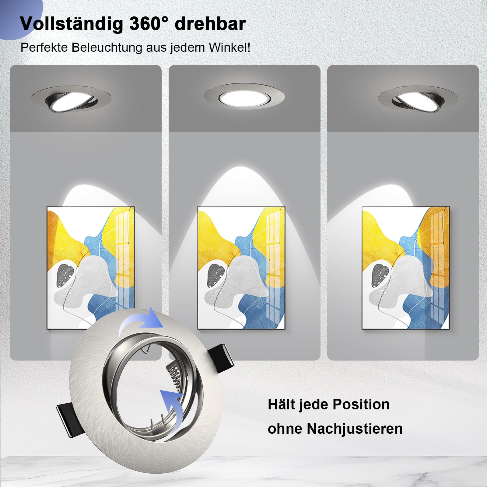 12x Einbaustrahler GU10 Einbauleuchten Schwenkbar Rund Einbaurahmen 68mm LED Spots 230V Edelstahl Gebürstet Einbauspots Rahmen inkl. GU10 Fassung für LED oder Halogen
