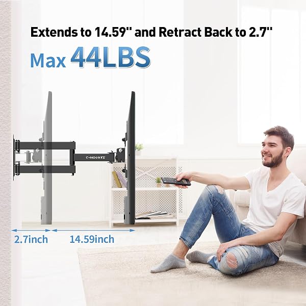 Full Motion Articulating TV Wall Mount Bracket with Swivel Tilt Extension & Rotation, Adjustable Arms for 13-42 Inch Flat/Curved LED LCD TVs & Monitors, Max 44lbs VESA 200x200mm - 3