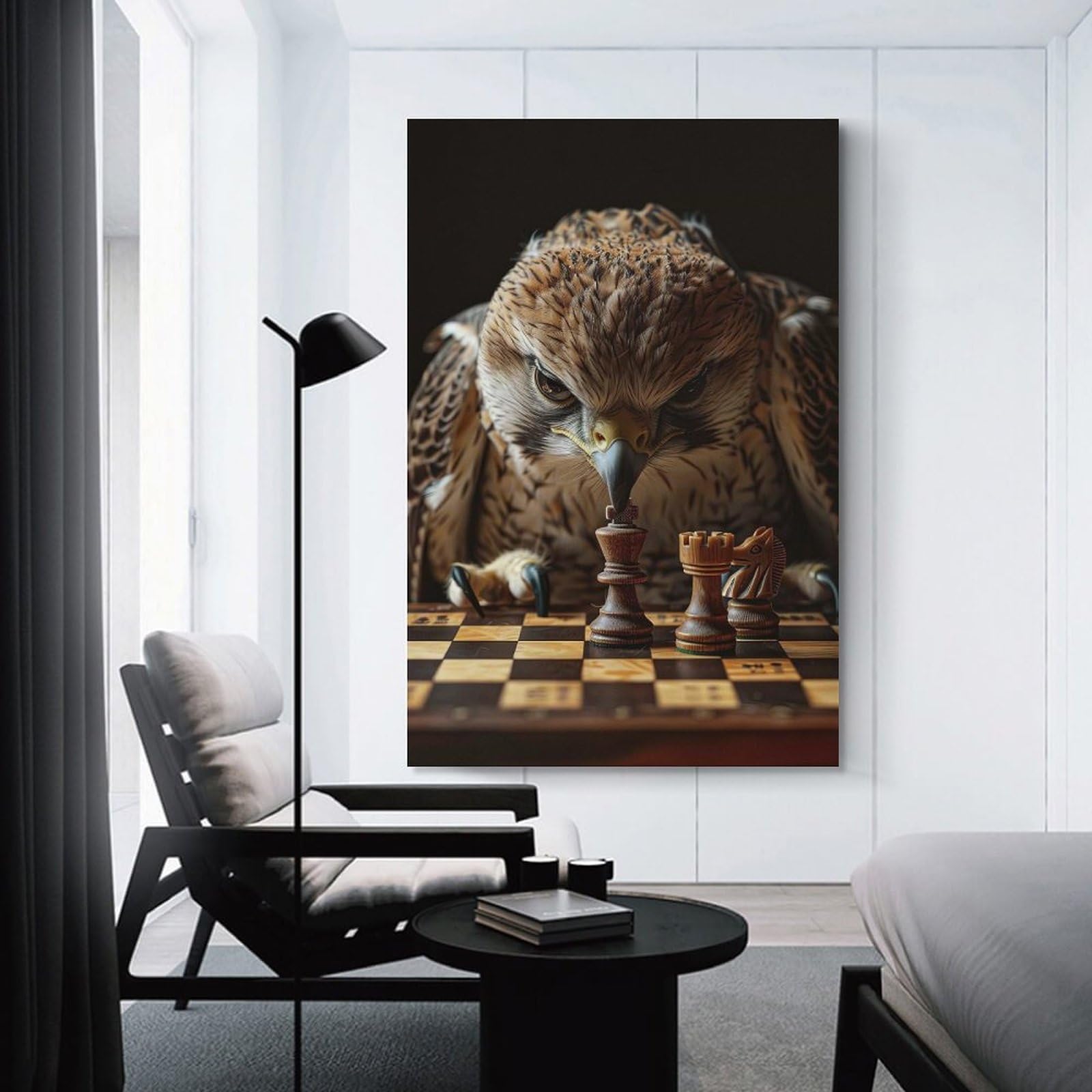Junmoney Falcon Chess Room Decor Wall Art, 12x18inch(30x45cm), for Office, Study Or Home Workspace, A Smart Decor Choice for Study Walls