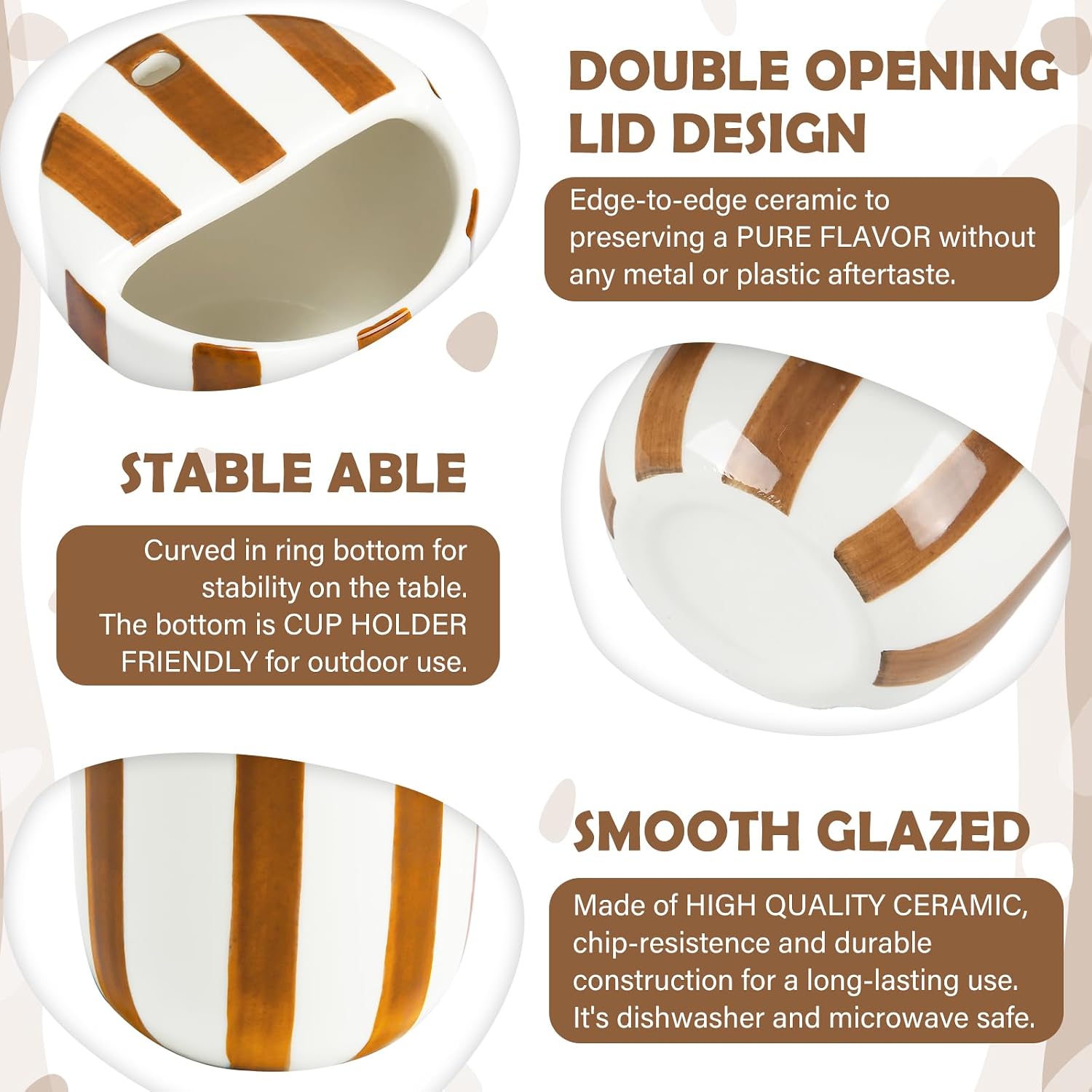 1 Pcs Ceramic Mug with Sip Hole 10 oz Brown Wide Striped image 3