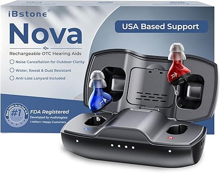 Nova Hearing Aids for Seniors Adults Superior Sound Quality - Smart Noise Cancelling - No Feedback - 1.5Hrs Charging for 100Hrs Working - Come with Anti-Lost Lanyard - Over-the-Counter