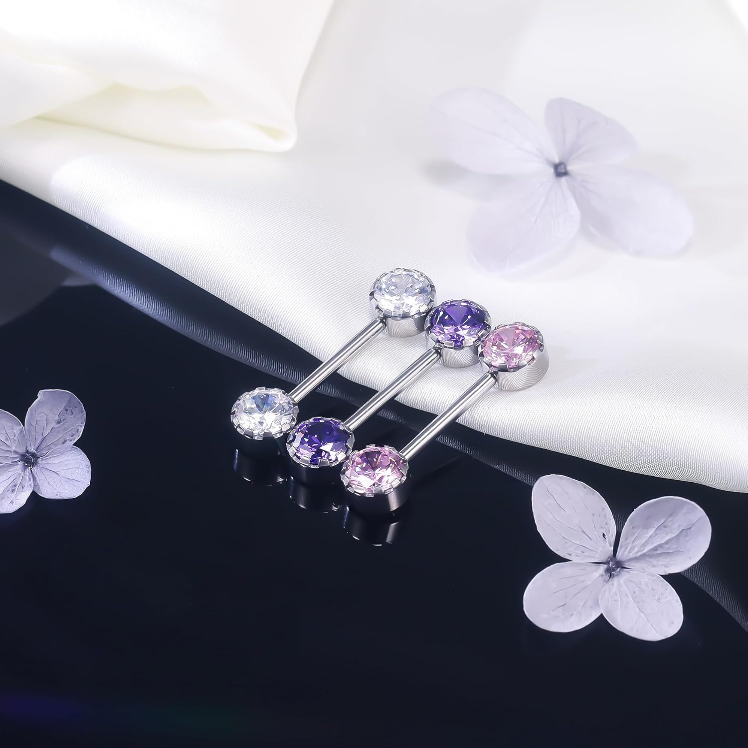 Ruifan Titanium Internally Threaded Nipple Piercing Jewelry Ring Jeweled CZ Opal Tongue Rings Straight Barbell Body Piercing Jewelry for Women Men 14G 14MM With Straight Piercing Taper - Image 6