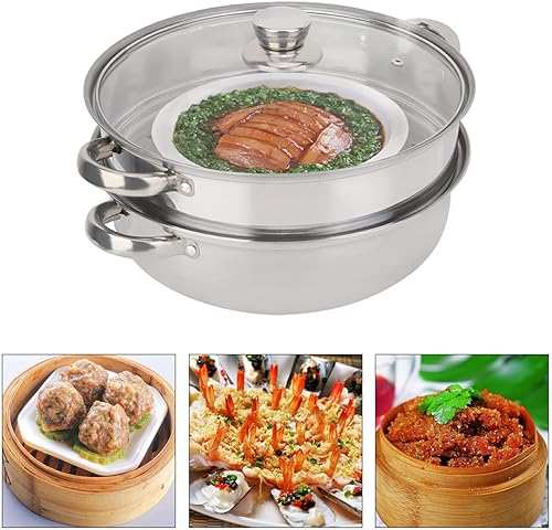 Miniatura 7 de Jerliflyer Olla de vapor de acero inoxidable de 2 niveles para cocinar con asa, 10.6 in 11 pulgadas olla de vapor tapa de vidrio olla de cocina de