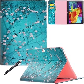 Galaxy Tab 4 10.1 Case - Newshine Stand Folio Case Cover for Samsung Galaxy Tab 4 10.1 Inch Tablet SM-T530NU, with Multiple Viewing Angles, Document Card Pocket Almond Flowers