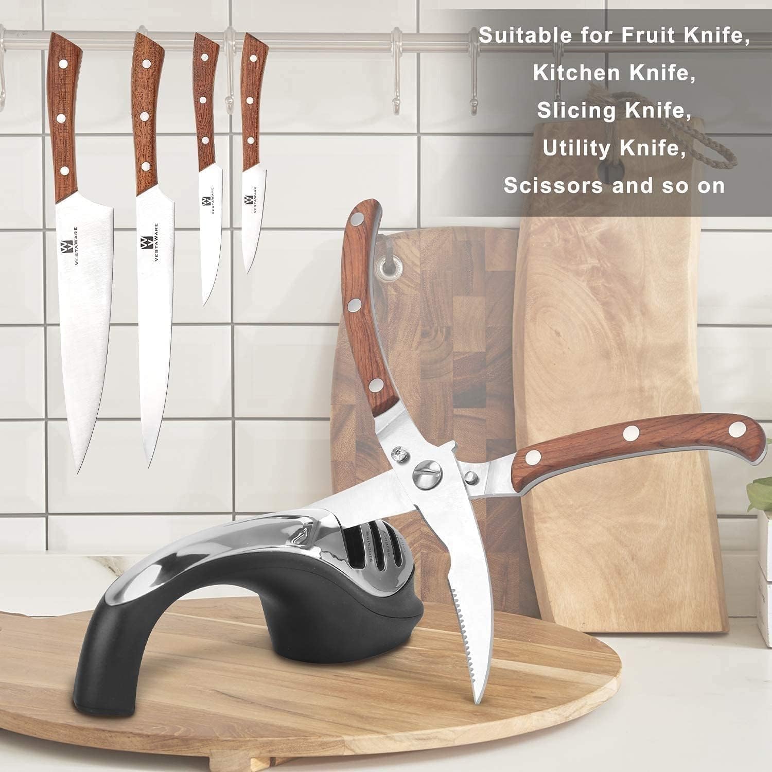 Manual Knife Sharpeners, 3-Stage Kitchen Knife Sharpener Helps Repair, Restore and Polish Blades and Scissors, Knife Sharpener to Restore Non-Serrated Knife Blades and Scissors Quickl